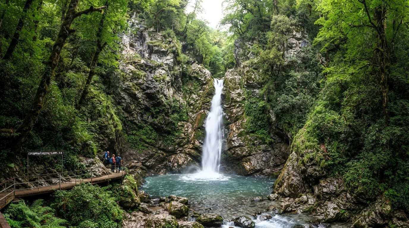 Серебряный водопад в ущелье Наджиго, высота 32 метра