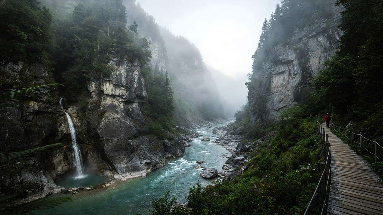 Каньон Прохладный: скалы, деревянные настилы и водопад в Зубовой щели